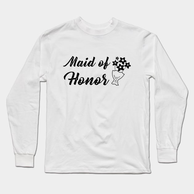 Maid of Honor with Bouquet Wedding Gift Long Sleeve T-Shirt by Suniquin